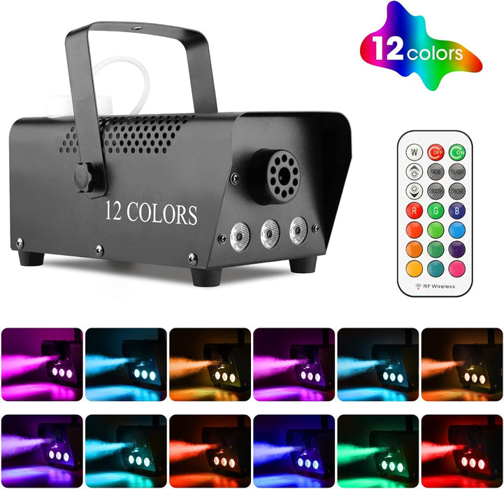 Fog Machine with Lights - 3 Stage LED Lights with 12 Colors & Strobe Effect for Party Wedding Holiday Christmas - Fansteck 500W Upgraded Remote Portable Smoke Machine