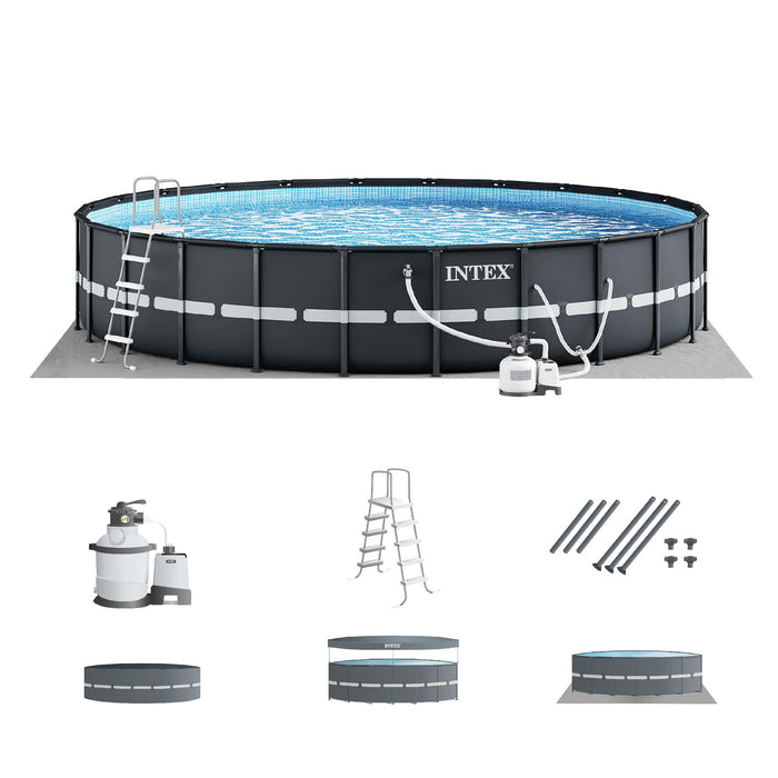 Intex Ultra XTR Frame 14' x 42" Round above Ground Outdoor Swimming Pool Set with Sand Filter Pump, Ground Cloth, Ladder, and Pool Cover