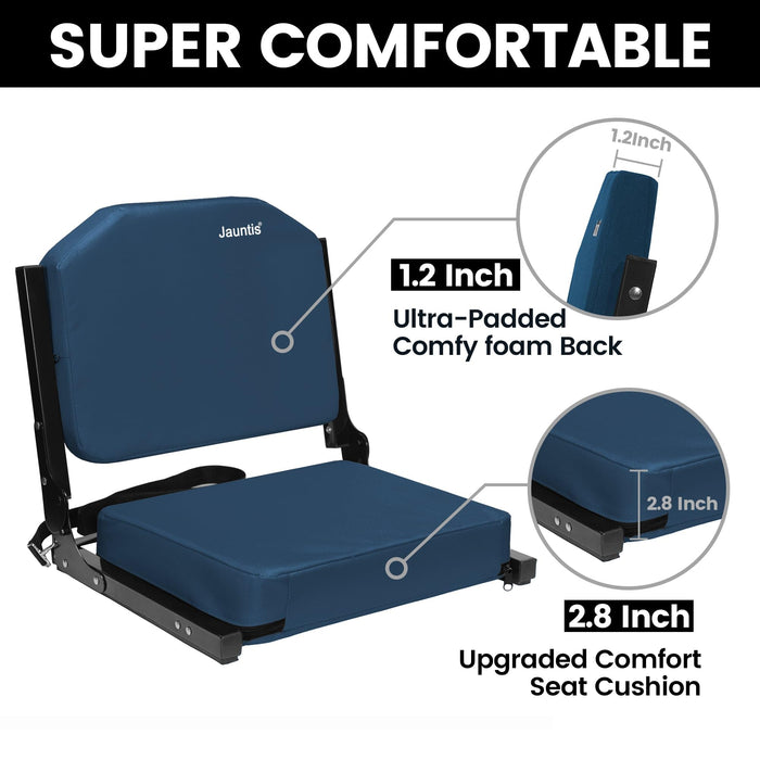 Jauntis Stadium Seating for Bleachers, Bleacher Seats with Ultra Padded Comfy Foam Backs and Cushion, Wide Portable Stadium Chairs with Back Support and Shoulder Strap