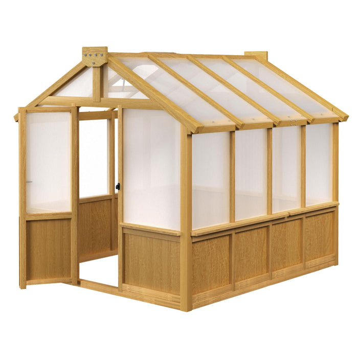 Mupater 6 x 8 x 8 Ft Wooden Polycarbonate Greenhouse with Ventilated Window and Lockable Door, Walk-in Greenhouse for Backyard, Natural