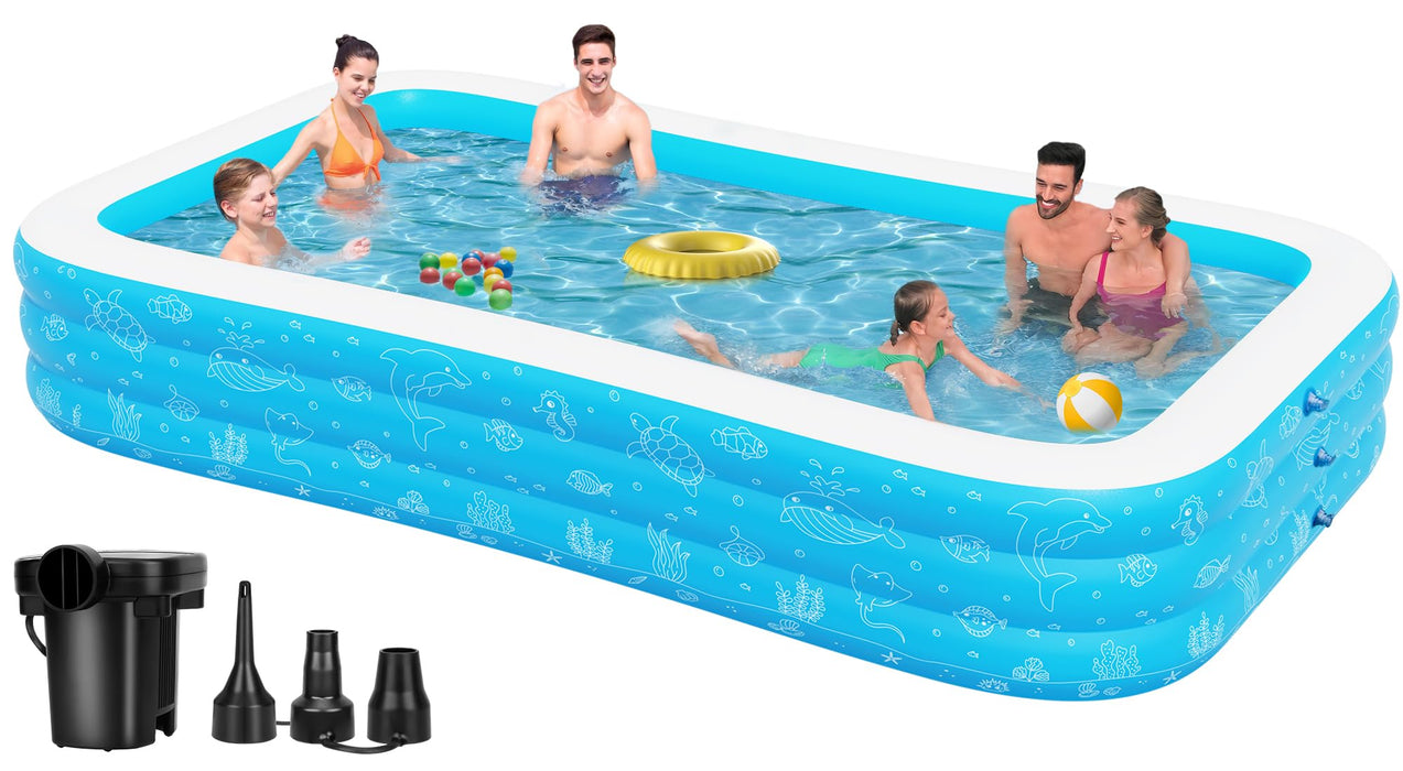 azamine Extra Large Inflatable Pool with Pump - 130"x 72" x 22" Blow Up Pool Thickened Large Size for Adults, Family Swimming Pool for Backyard, Garden, Summer Water Party