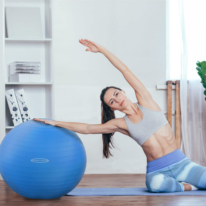 Signature Fitness Anti-Burst and Slip Resistant Exercise Ball Yoga Ball Fitness Ball Birthing Ball with Quick Pump, 2,000-Pound Capacity, Blue, 22-inch, M