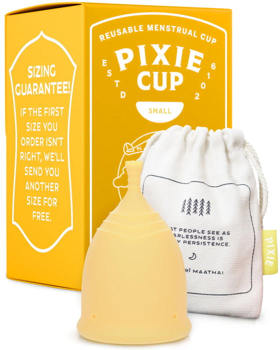 Pixie Cup Menstrual Cup - Ranked 1 for Most Comfortable Soft Reusable Period Cup - Wear for 12 Hours - Reduces Cramps - Lasts 10 years - Tampon and Pad Alternative - Buy One We Give One (Small)