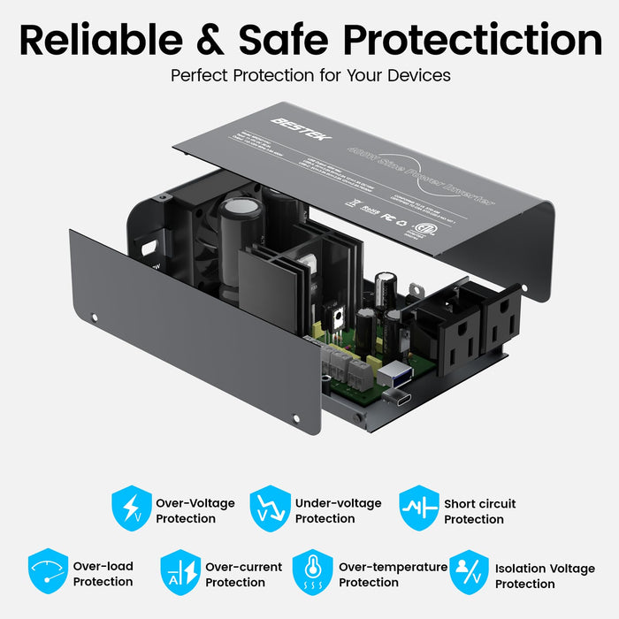 BESTEK 400W Pure Sine Wave Power Inverter - DC 12V to 110V AC Converter, Fast Car Charger Adapter with 30W USB-C/18W Quick Charge/Dual 110V AC Outlet, Car Plug Adapter Outlet for Laptop