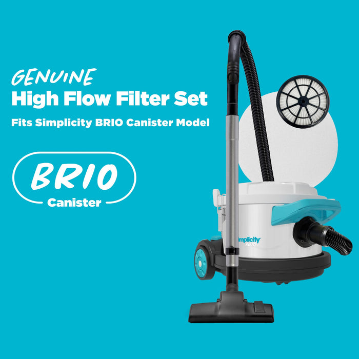 Simplicity Vacuums Brio Dry Canister Vacuum and Vacuum Filter Set Bundle, Heavy Duty Vacuum Cleaner for Hardwood and Tile, Rugs and More with Extra HEPA Filter Media Set