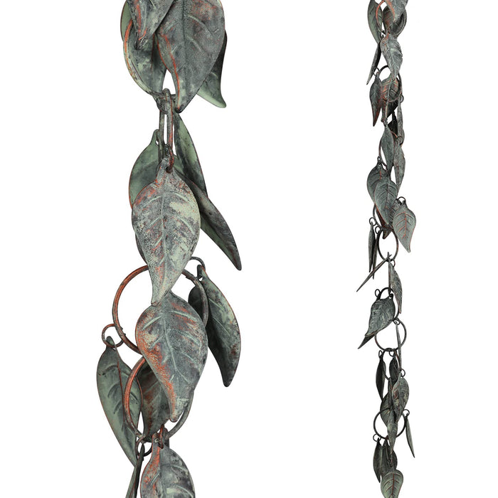 Aifeorzo 8.5 FT Rain Chain, Rain Chains for Gutters, Metal Rain Chain Downspouts, Circle with Leaves Rain Gutter Chains, Metal Rain Catcher for Outside, Decorative Your House and Garden, Verdigris