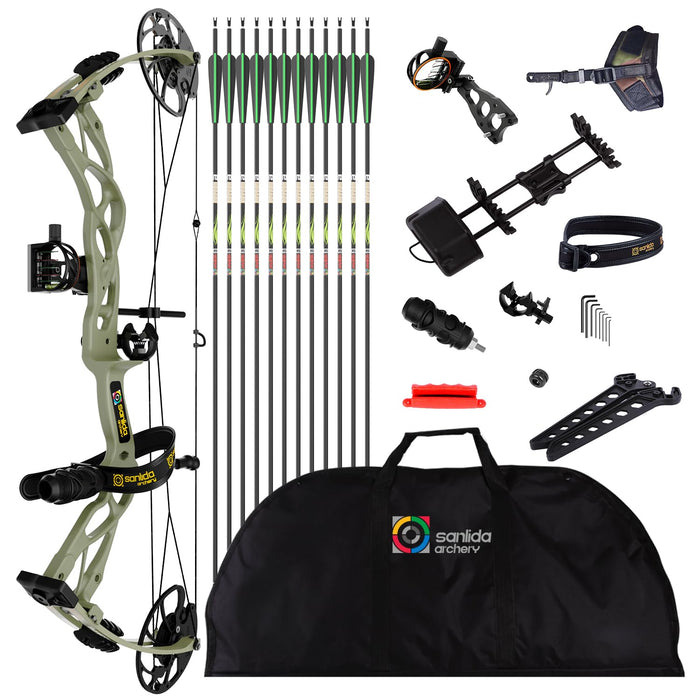 Sanlida Dragon X9 Ready to Hunt Compound Bow Package for Adults, Archery Compound Bow and Arrow Set, 0-70 Lbs Draw Weight, No Bow Press Needed, Limited Life-time Warranty (Wilderness)