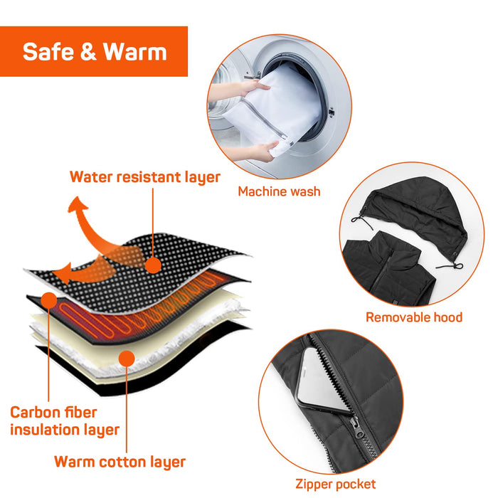 DR.PREPARE Heated Vest, Unisex Winter Hooded Heated Vests Outerwear for Men Women, Lightweight USB Electric Heated Clothing Vest with 3 Heating Levels, Adjustable Size (Battery Pack Not Included)