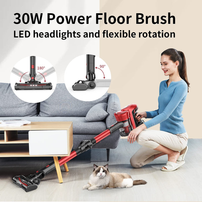 Cordless Stick Vacuum Cleaner Foldable，30KPa/350W Brushless Motor Cordless Vacuum 6 in 1 Multifunction Handheld Vacuum, LED Display, Up to 45 Mins Runtime for Pet Hair/Sofa Gap/Carpet/Hardwood Floor