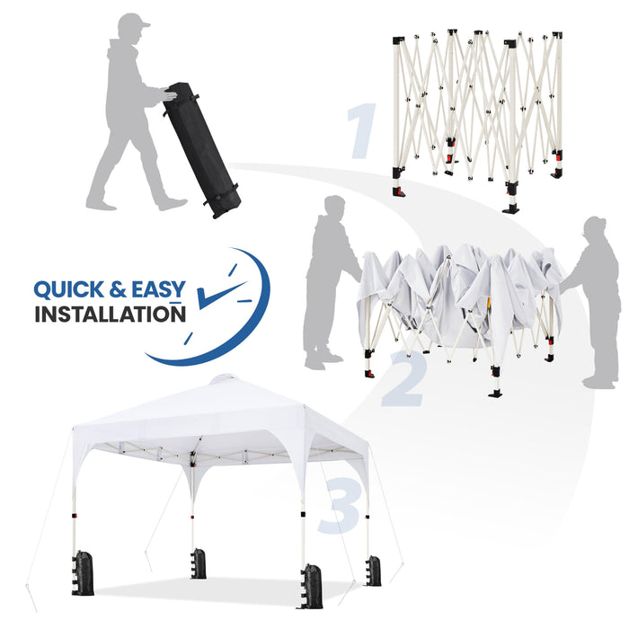 Yaheetech 10x10 Pop Up Canopy Tent with Vent, Easy Set Up Tent, Instant Sun Shelter Canopy with Wheeled Bag, 4 Sandbags, 12 Stakes & 4 Ropes, for Parties, Beach, Outdoor, White