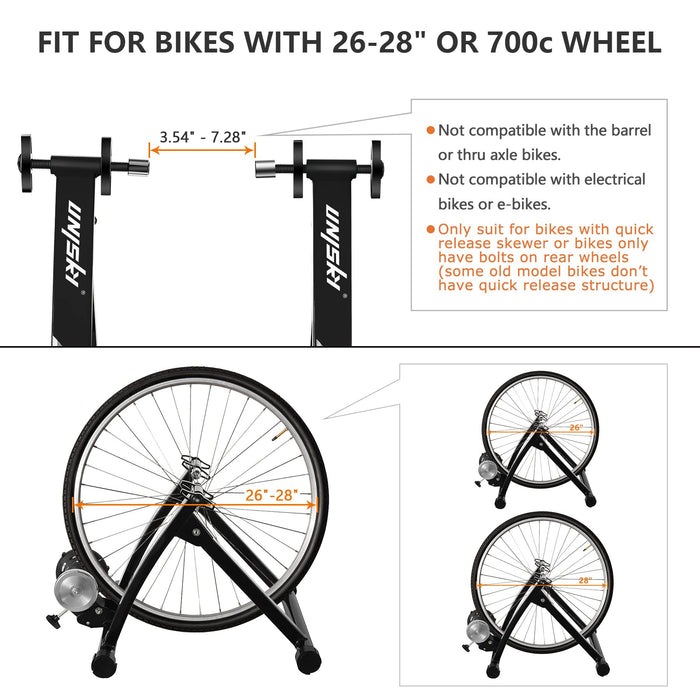 Unisky Bike Trainer Stand Indoor Bicycle Stand with Noise Reduction Magnetic Stationary Stand fits for 26-28inch, 700C Wheel