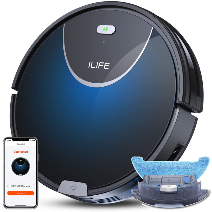 ILIFE V80 Max Mopping Robot Vacuum and Mop Combo - 2000Pa Suction Wi-Fi Automatic Vacuum Cleaner Robot Works with Alexa - 750ml Dustbin Robotic Vacuum Cleaner for Pet Hair Hardwood Floors Carpet