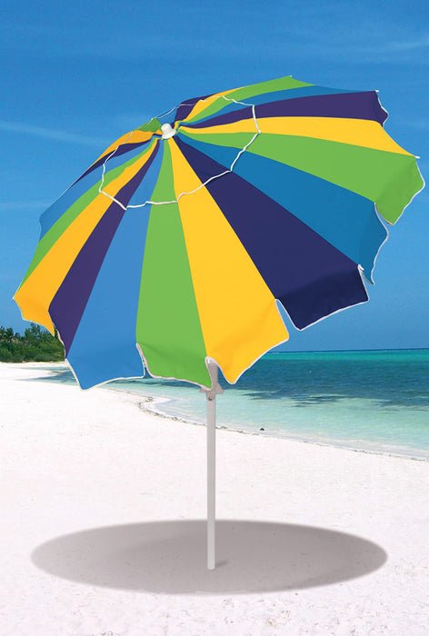 Rio Brands 7' Alternating 20-Panel Beach Umbrella with Sand Anchor and Carrying Bag, Blue Multicolor