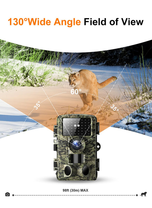 Trail Camera - 4K 48MP Game Camera with Night Vision, 0.05s Trigger Motion Activated Hunting Camera, IP66 Waterproof, 130 Wide-Angle with 46pcs No Glow Infrared Leds for Outdoor Wildlife