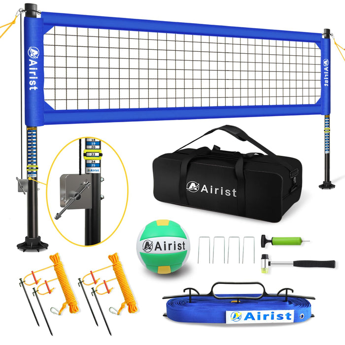 Airist Heavy Duty Volleyball Net Outdoor with Steel Anti-Sag System, Adjustable Aluminum Poles, Professional Volleyball Nets Set for Backyard and Beach, Volleyball and Carrying Bag (Blue)