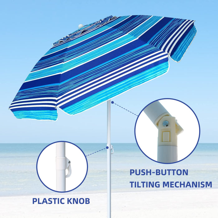 AMMSUN 6.5 ft Heavy Duty Beach Umbrella for Sand with tilt Air Vent Sun Shelter, UV 50+ Protection Outdoor Sunshade Umbrellas and Parasols with Carry Bag for Patio Garden Beach Pool Backyard stripe Blue