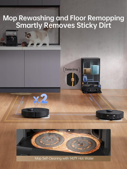 dreame X30 Ultra Robot Vacuum and Mop Combo, 8300Pa Suction, Mop Extend and Mop Self Cleaning with 140°F Water, Removable & Liftable Mop, Self Refilling, Mop Self Drying, Smart Carpet Cleaning