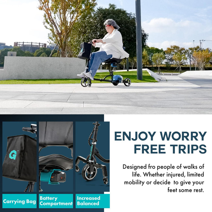 G 3 Wheel Folding Mobility Scooter Basic - Electric Powered, Airline Friendly - Long Range Travel w/ 2 Detachable 48V Lithium-ion Batteries and Charger Max Load of 275lbs