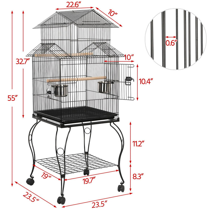 Yaheetech Budgie Cage 55-inch Rolling Standing Triple Roof Medium Parrot Cage Pet Bird Cage with Detachable Stand for Cockatiels Sun Parakeets Green-cheeked Conures Macaw