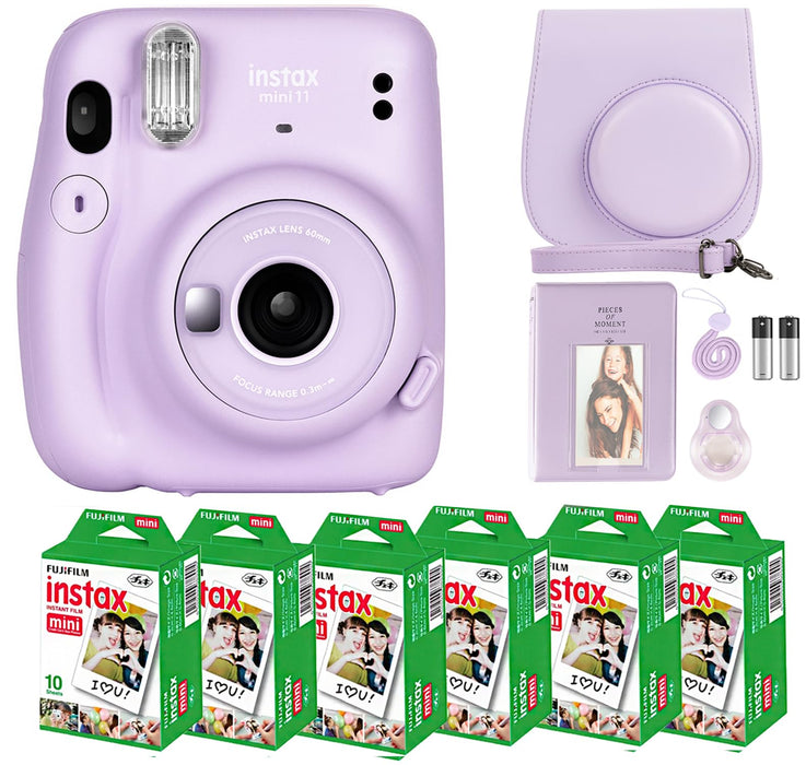 Fujifilm Instax Mini 11 Camera with Fujifilm Instant Mini Film (60 Sheets) Bundle with Deals Number One Accessories Including Carrying Case, Selfie Lens, Photo Album, Stickers (Lilac Purple)