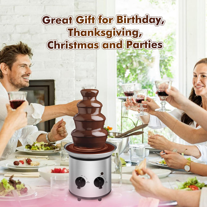 Electric Chocolate Fondue Fountain Machine Stainless Steel 4-Pound Capacity for Chocolate Candy Butter Cheese (4-Tier)