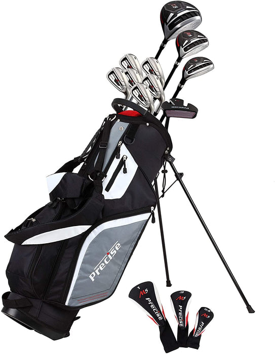 Top Line Men's Right Handed M5 Golf Club Set , Set Includes Driver, Wood, Hybrid, 5, 6, 7, 8, 9, PW Stainless Steel Irons with True Temper Steel Shaft, Putter, Deluxe Stand Bag & 3 Headcovers