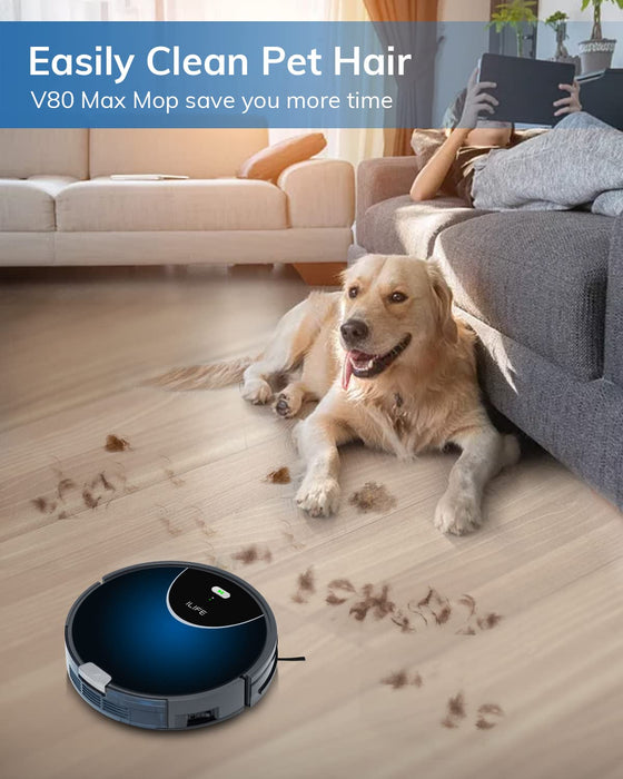 ILIFE V80 Max Mopping Robot Vacuum and Mop Combo - 2000Pa Suction Wi-Fi Automatic Vacuum Cleaner Robot Works with Alexa - 750ml Dustbin Robotic Vacuum Cleaner for Pet Hair Hardwood Floors Carpet