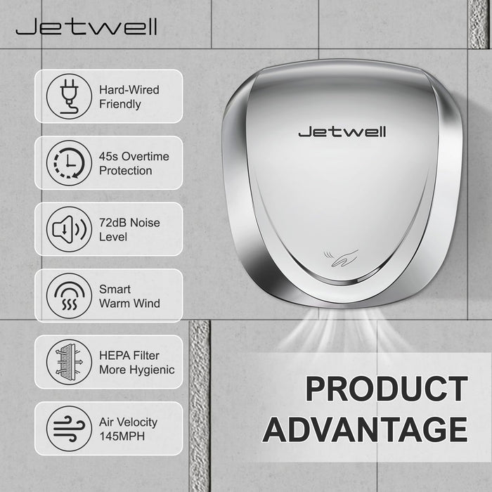 JETWELL 2Pack UL Approved Commercial Hand Dryer with HEPA Filter- Automatic High Speed Stainless Steel Hand Dryers for Bathrooms- Heavy Duty Hand Blower