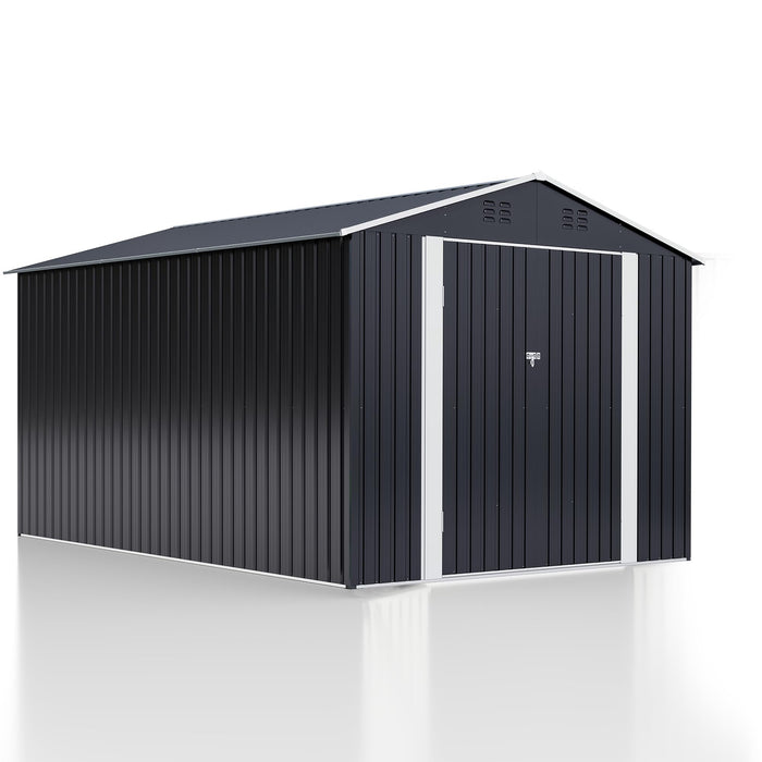 Polar Aurora 8 x 12 FT Outdoor Storage Shed, Metal Garden Shed with with Updated Frame Structure, Tool Sheds for Backyard Garden Patio Lawn Black