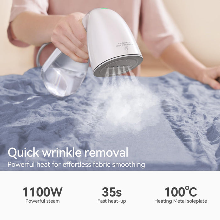 HiLIFE Steamer for Clothes, 1100W Clothes Steamer, Fast Wrinkle Removal with Large 300ml Tank, Ideal for All Fabrics, Easy to Use, Compact and Portable Travel Garment Steamer (white)