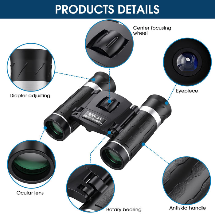 200x25 Compact Binoculars for Adults and Kids, High Powered Mini Pocket Binoculars, Waterproof Small Binoculars for Bird Watching, Hunting, Concert, Theater, Opera, Traveling, Sightseeing