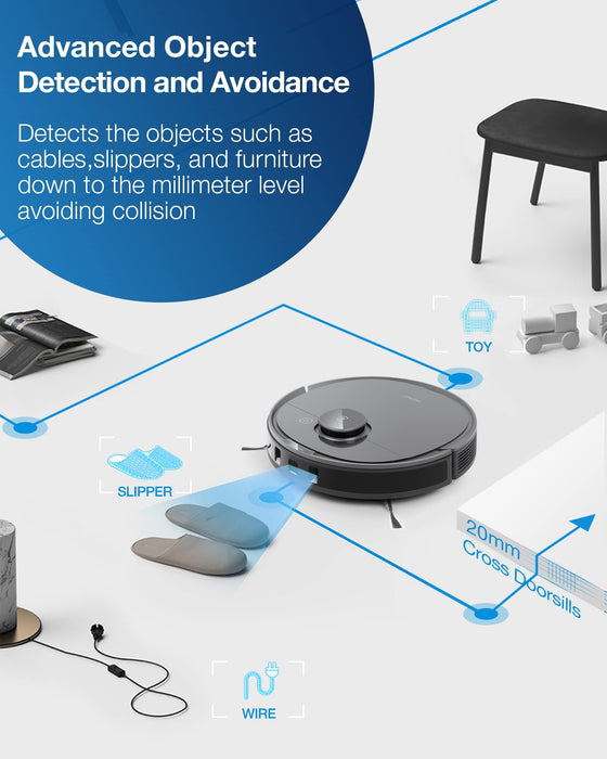 Ecovacs Deebot T8 Robot Vacuum and Mop Cleaner, Precise Laser Navigation, Multi-floor Mapping, Intelligent Object Avoidance, Full-customize clean, No-go and No-mop Zones, Auto-empty Station Compatible