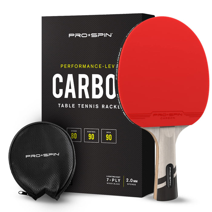 PRO SPIN Carbon Ping Pong Paddle - Premium Table Tennis Racket with Carbon Fiber | Professional-Level 7-Ply Blade, Premium Rubber, 2.0mm Sponge | includes Rubber Protector Case