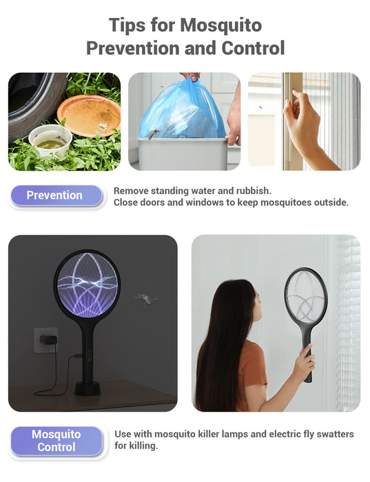 YISSVIC Electric Fly Swatter 4000V Bug Zapper Racket Dual Modes Mosquito Killer with Purple Mosquito Light Rechargeable for Indoor Home Office Backyard Patio Camping (Black 1 Pack)