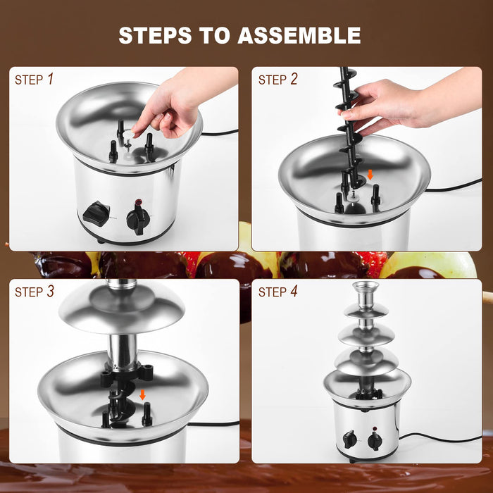 Chocolate Fountain, 4 Tiers Electric Melting Machine Chocolate Fondue Fountain Set with 4pcs Stainless Steel Forks, 4-Pound Capacity for Nacho Cheese, BBQ Sauce, Ranch