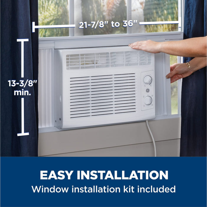 GE Window Air Conditioner Unit, 5,000 BTU for Small Rooms up to 150 sq ft. with Manual Adjustable Fan and Cooling Settings, Perfect for Small Bedroom or Living Room, Easy Install Kit Included, White