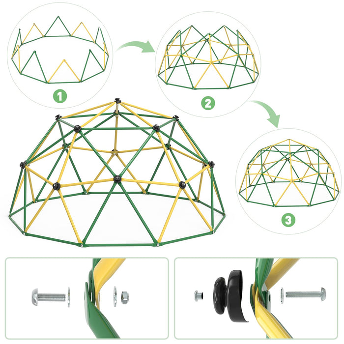 GIKPAL Climbing Dome, 10FT Dome Climber with Hammock for Kids 3 to 10 Outdoor Play Equipment, Supports up to 1000lbs Jungle Gym, Anti-Rust, Easy Assembly, Gift for Kids, Yellow+Green