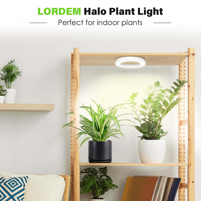 LORDEM 6.3” Ceiling Grow Light for Indoor Plants, 72 LEDs Full Spectrum Halo Plant Light, Under Cabinet Growing Lamp with 4/8/12H Auto Switch, 4 Dimmable Brightness Levels, Ideal for Pot Plants