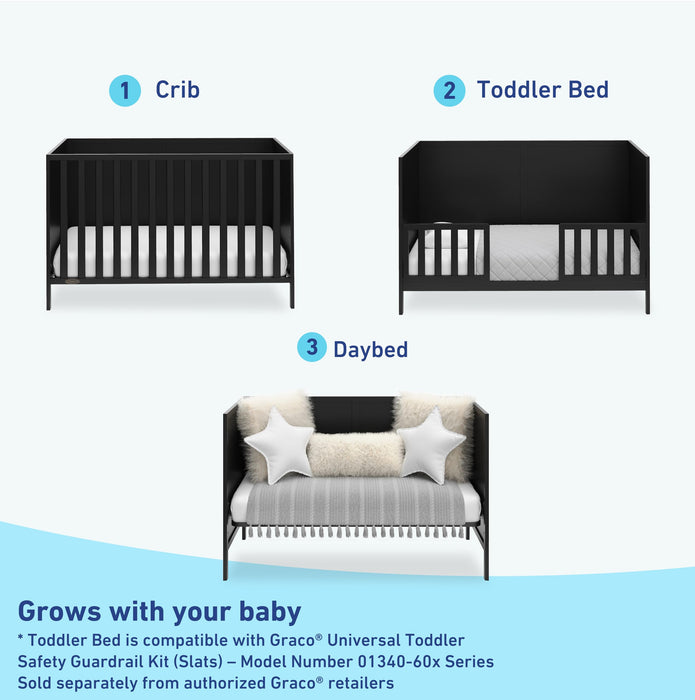 Graco Theo Convertible Crib (Black) – Converts from Baby Crib to Toddler Bed and Daybed, Fits Standard Full-Size Crib Mattress, Adjustable Mattress Support Base