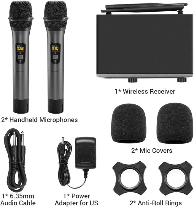 TONOR Wireless Microphone,Metal Dual Professional UHF Cordless Dynamic Mic Handheld Microphone System for Home Karaoke, Meeting, Party, Church, DJ, Wedding, Home KTV Set, 200ft(TW-820)