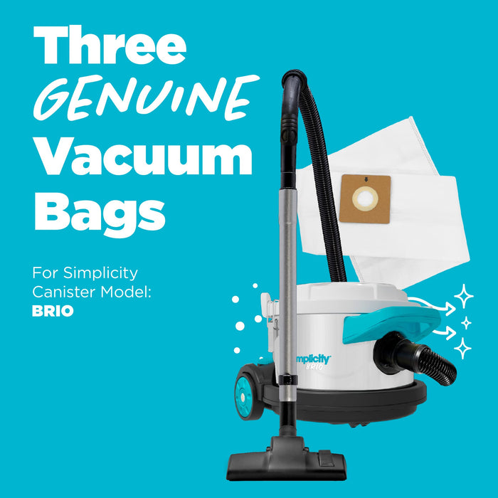 Simplicity Vacuums Brio Dry Canister Vacuum and Vacuum Bag Set Bundle, Heavy Duty Vacuum Cleaner for Hardwood and Tile, Rugs and More with Extra Vacuum Bag Set