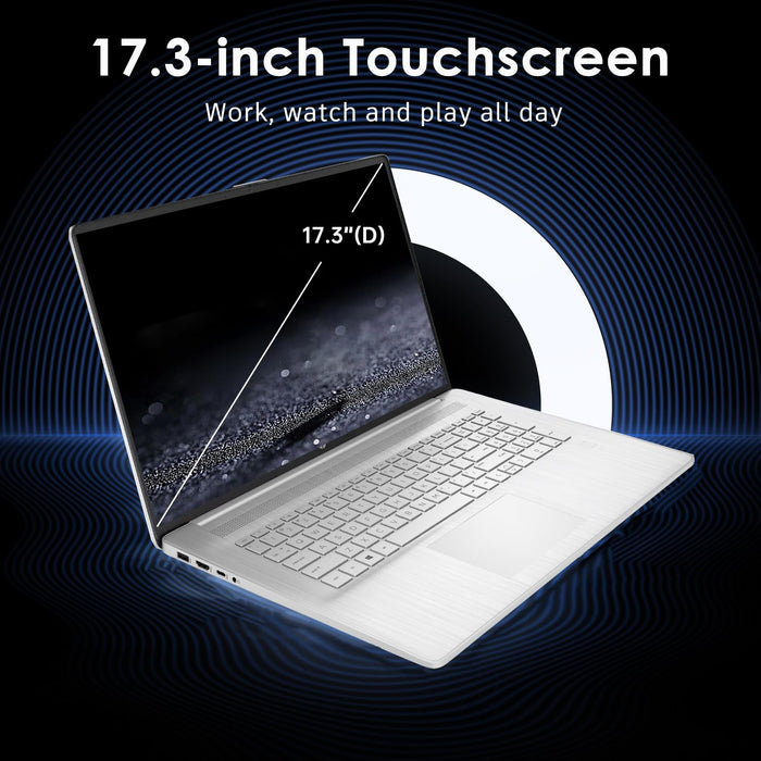 HP 17.3" Laptop, HD+ Touchscreen, Intel Quad-Core N200 Processor, 16GB RAM, 1TB SSD, Fingerprint Reader, Numeric Keypad, Webcam, HDMI, Wi-Fi 6, Bluetooth, Windows 11 Home, Silver