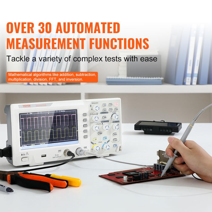 VEVOR Digital Oscilloscope, 1GS/S Sampling Rate, 100MHZ Bandwidth 2 Channels Portable Oscilloscope with 7-inch Color Screen, 30 Automatic Measurement Functions for Electronic Circuit Testing DIY……