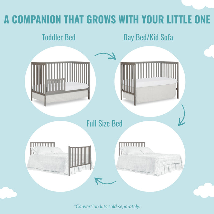 Dream On Me Synergy 5-in-1 Convertible Crib in Cool Grey, Greenguard Gold Certified