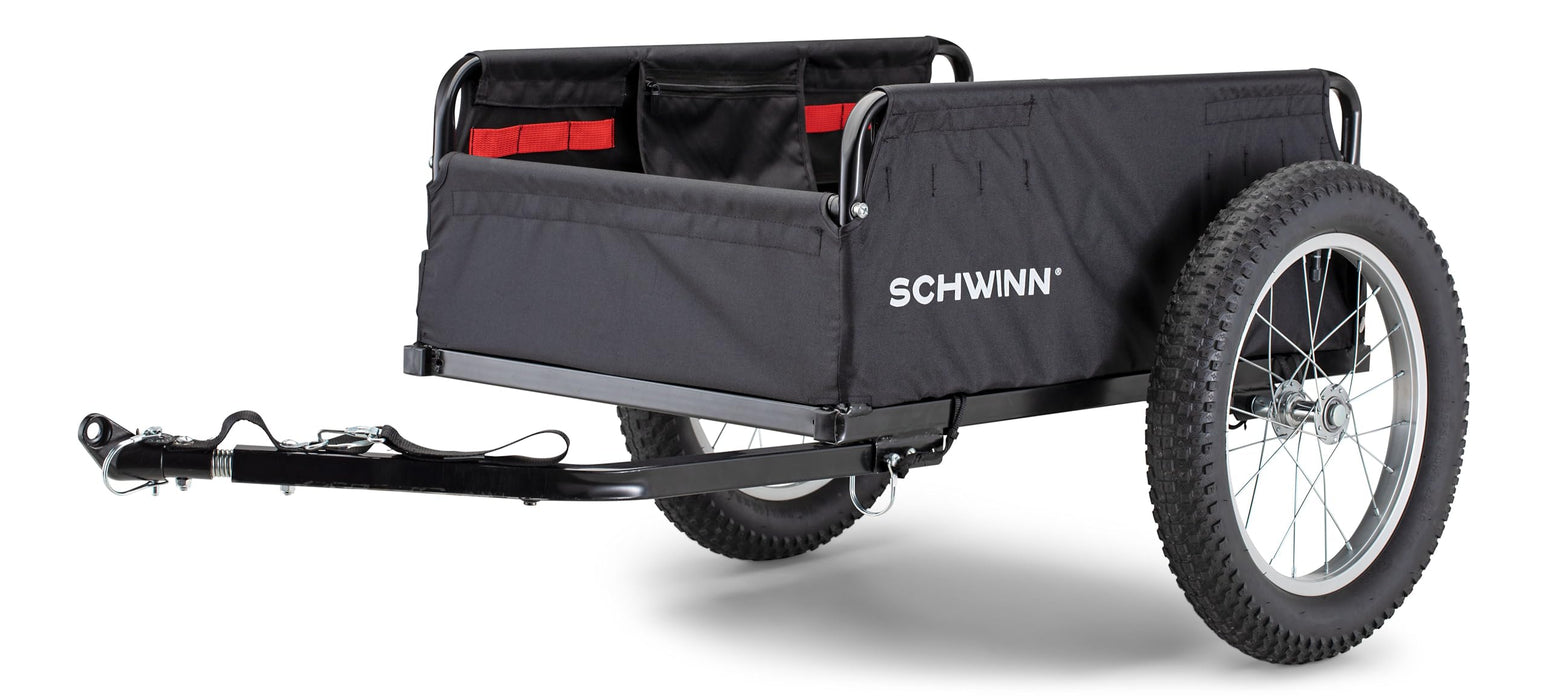 Schwinn Porter Cargo Trailer for Bike, 100 lbs. Max Weight Capacity, Collapsible Frame, Elasticized Mesh Net, Large Knobby Air-Filled Tires, Black