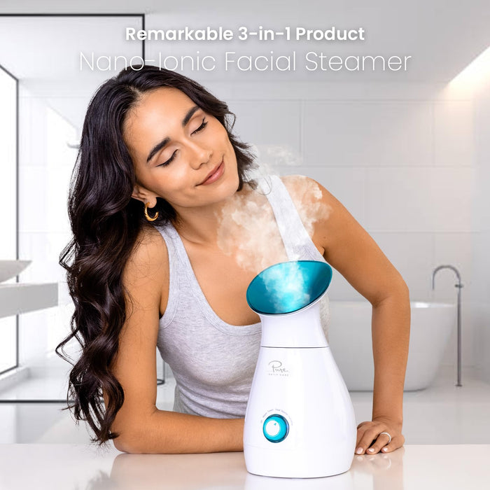 NanoSteamer Large 3-in-1 Nano Ionic Facial Steamer with Precise Temp Control - Humidifier - Unclogs Pores - Blackheads - Spa Quality - Bonus 5 Piece Stainless Steel Skin Kit (Teal)