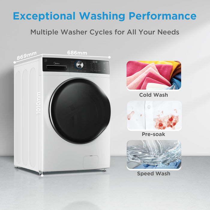 Midea MLH45N1AWW Front Load Washer, Automatic Machine, Vibration Control, Pre-Soak, Speed Wash, 10 Cycles, Energy Star Certified, 4.5 Cu.ft, White