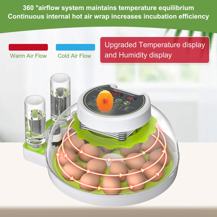 18 Egg Incubator for Hatching Eggs With Automatic Turner and Humidity Control, Quail Egg Hatching Incubator 360°View, Suitable for Chicken Duck and Other Poultry