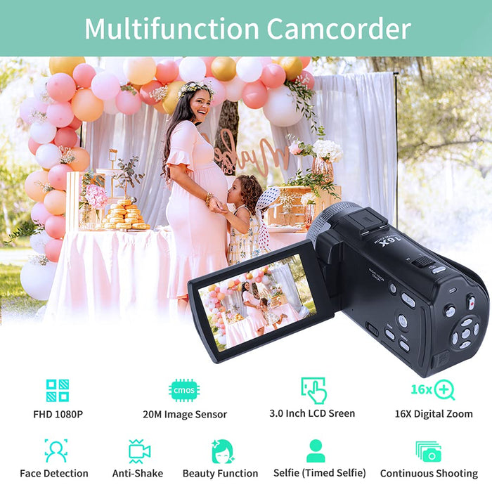 ORDRO Camcorders HDV-V12 HD 1080P Video Camera Recorder Infrared Night Vision Camera Camcorders with 16G SD Card and 2 Batteries