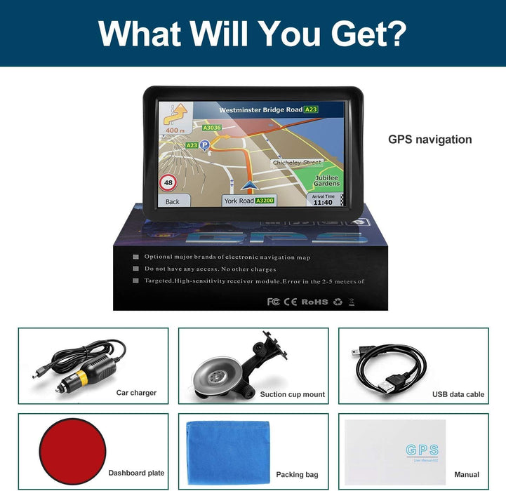 GPS Navigation for Car （9 Inch） Slimline Touch Screen Real Voice Direction ，USA Edition 2024 (Free Lifetime Updates) Turn-by-Turn Voice and Lane Guidance, Speed and Red Light Warning (American Brand)